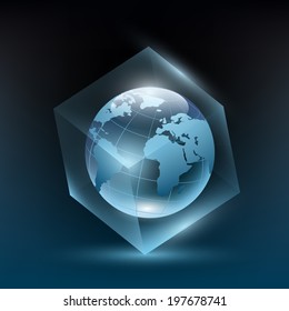 planet earth in a glass cube