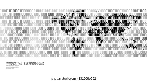 Planet Earth global data exchange binary code flow. Security payment personal information black white business concept world map vector illustration