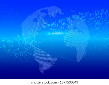 Planet Earth global data exchange binary code. Security payment personal information cyber attack blue glowing business concept