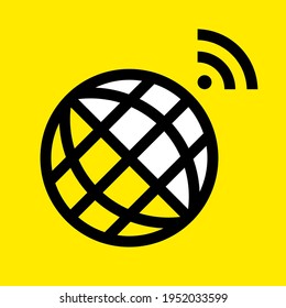 Planet earth and global internet. Wifi connection. Vector illustration in a flat style. Icon on yellow background