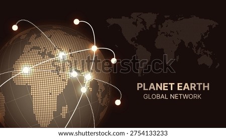 Planet Earth Global Network Connection Concept with World Map and Digital Communication Lines Vector Illustration
