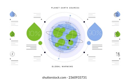 Planet Earth and global warming. Globe with place for information. Infographic slide with icons, flat illustration and places for text. Vector file.