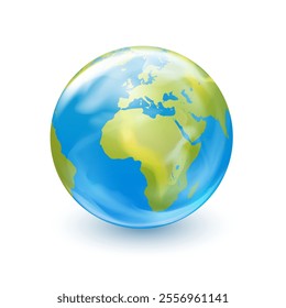 Planet earth globe 3d icon in cartoon style on white background. Vector illustration