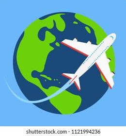 Planet Earth (Globe) with an Airplane Flying Around Vector