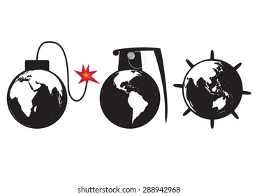 planet earth as a globe bomb, grenade and sea mine. warning about global warming and climate disaster.vector format.