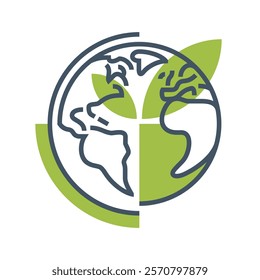 Planet Earth globe emblem or logo template in bold line. Eco-friendly geometric decoration. For some sustainable innovative program or strategy, aimed to environment protection