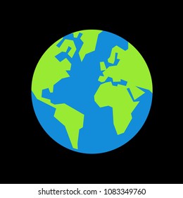 Planet Earth - globe with green continents and blue ocean. Black universe, cosmos and space is around it. Simple vector illustration with angular shapes
