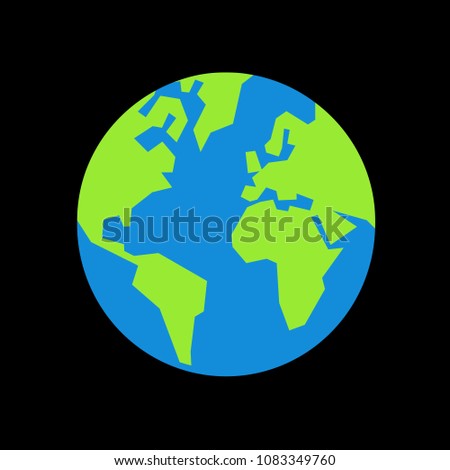 Planet Earth - globe with green continents and blue ocean. Black universe, cosmos and space is around it. Simple vector illustration with angular shapes