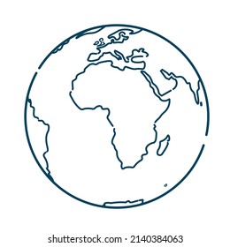 Planet earth globe map with Africa continent on center outline icon symbol