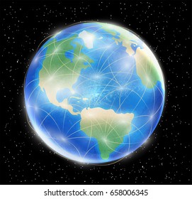 planet earth globe with network line connected 