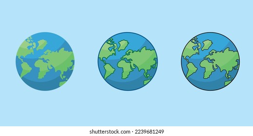 Planet earth or globe. Set in three different styles.	