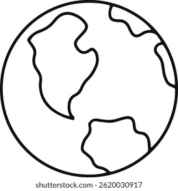 Planet earth globe showing americas and africa continents, simple black and white thin line icon vector illustration for web and mobile app isolated on white background