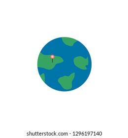 Planet Earth globe sphere with red round marker pin sign symbol