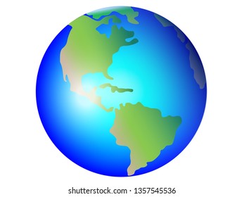 Planet Earth, globe vector image. North and South America. Central America. The Atlantic Ocean and the Pacific Ocean. Green life