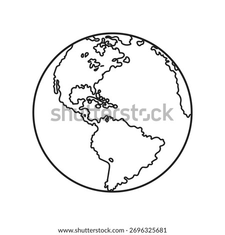 Planet Earth, globe vector linear picture. Outline. North and South America. Central America. 