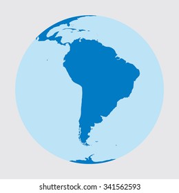 Planet earth as a globe where we see South America. Continents are in blue and white background. Vector