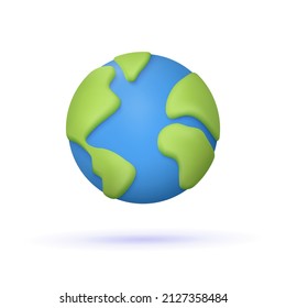 Planet Earth, Globe With World Map. Ecology Concept. 3d Vector Icon. Cartoon Minimal Style.