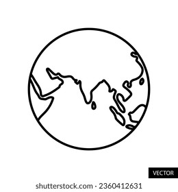 Planet earth, globe, world map vector icon in line style design for website, app, UI, isolated on white background. Editable stroke. EPS 10 vector illustration.