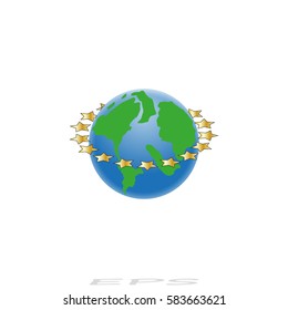 planet earth with gold stars, vector illustration
