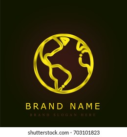 Planet earth golden metallic logo