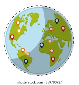 planet earth with gps pin  icon image vector illustration design 