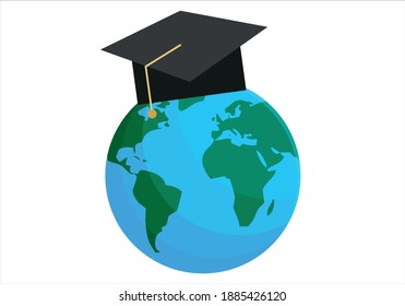 Planet earth with graduate cap.