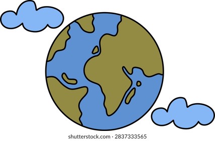 planet earth graphic floating gently among soft white clouds