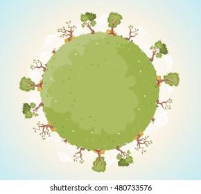 Planet earth with grass and trees. Nature background. Green world.
