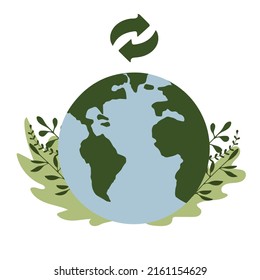 Erde und grüne Äste auf weißem Hintergrund. Recycling c