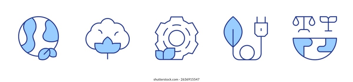 planet earth, green energy, cotton, world trade, process. Sustainability Icon vector illustration. Line Duotone style. Editable stroke.