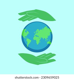 Planet Earth. Green hands below and above. 