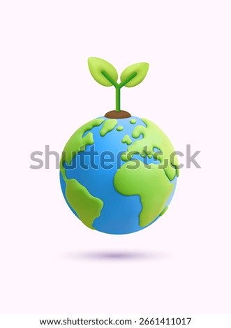 Planet Earth with green sprout growing on top, symbolizing eco-friendly planet. 3D Vector Illustration