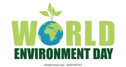 Planet Earth with green sprout and leaves. Eco-friendly concept for Earth Day, World Environment Day, and nature conservation. Greener planet and sustainability symbol. Vector illustration.