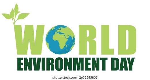 Planet Earth with green sprout and leaves. Eco-friendly concept for Earth Day, World Environment Day, and nature conservation. Greener planet and sustainability symbol. Vector illustration.