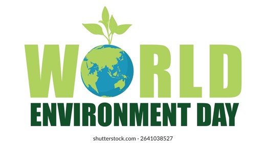 Planet Earth with green sprout and leaves. Eco-friendly concept for Earth Day, World Environment Day, and nature conservation. Greener planet and sustainability symbol. Vector illustration.
