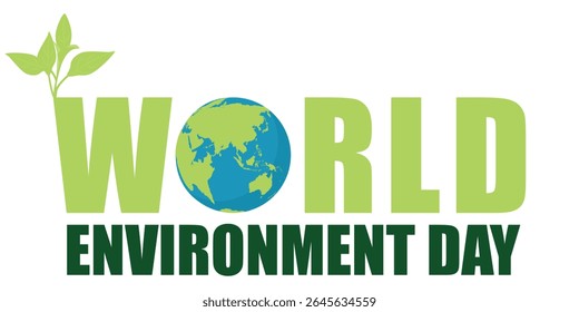 Planet Earth with green sprout and leaves. Eco-friendly concept for Earth Day, World Environment Day, and nature conservation. Greener planet and sustainability symbol. Vector illustration.