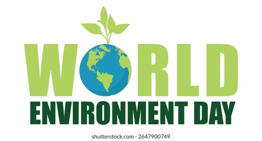 Planet Earth with green sprout and leaves. Eco-friendly concept for Earth Day, World Environment Day, and nature conservation. Greener planet and sustainability symbol. Vector illustration.