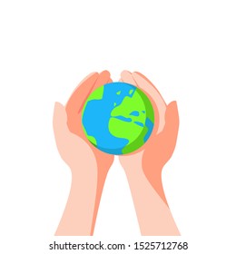 Planet earth in the hands of man. Vector illustration in flat style.