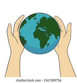 
Planet Earth in the hands of man. Vector illustration isolated on white background