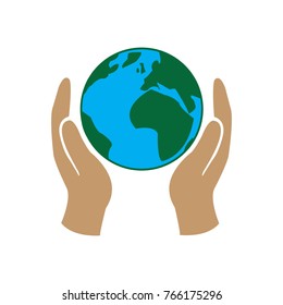 Planet Earth in hands, save the planet, ecology, climate vector icon color