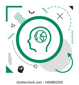 Planet earth head icon on modern background	
