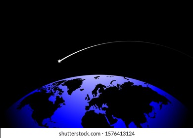 planet earth hemisphere of the globe against the blackness of space, Planet on the background of stars and comets