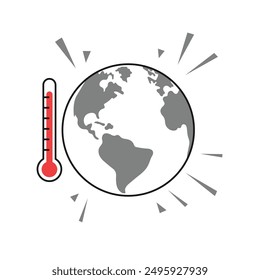 Planet earth hot temperature rises flat design , isolated on white vector illustration