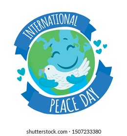 Planet Earth hugging a small dove of peace