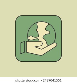 Planeta tierra en un icono lineal de mano humana, símbolo de trazo editable del planeta tierra salvador, símbolo de contorno del vector del medio ambiente.