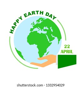 Planet Earth in human hand, poster for Earth Day on April 22. Vector illustration of a flat style.