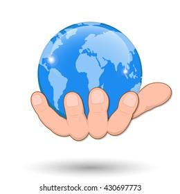 Planet the earth in human hands. Blue planet earth. Planet earth, vector illustration. Planet earth 3d. Planet earth on white background.