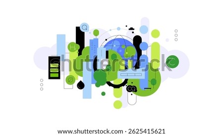 Planet Earth and human impact. Ecological concept. Flat illustration, abstract bar chart. Vector file.