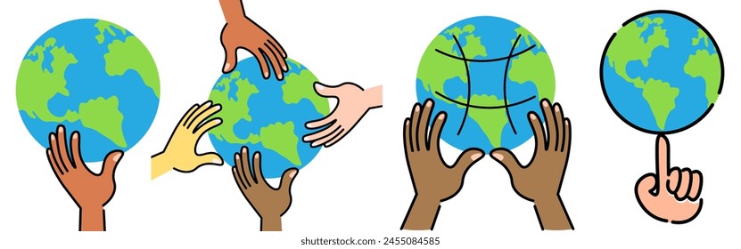 planet earth and human international community in vector in flat style. illustration for design, logo, sticker, poster, print
