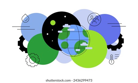 Planet Earth and humankind. Bubble chart, infographic element, flat illustration. Vector file.